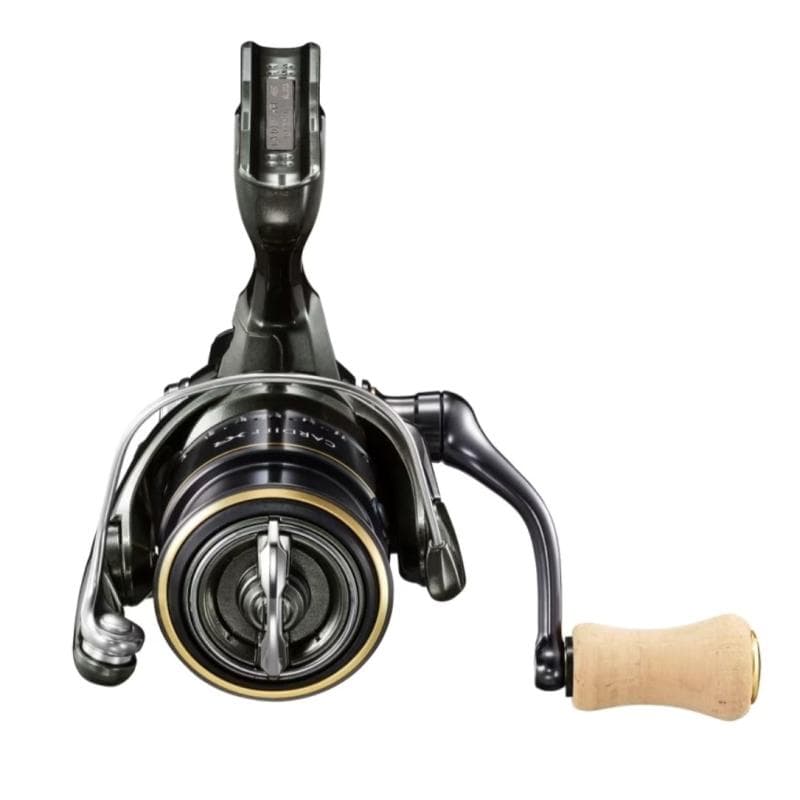 Shimano 23 Cardiff XR — вид спереди на шпулю и пробковый кноб; серийное фото