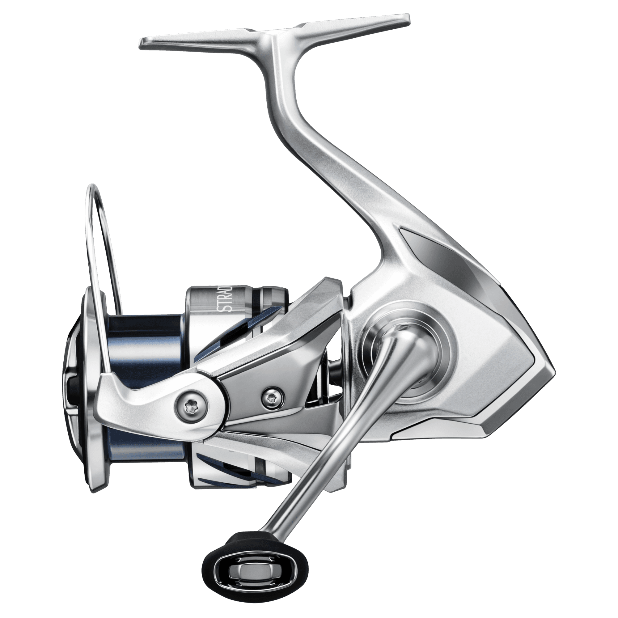 Shimano Stradic FM 2023 — вид сбоку со стороны ручки; серийное фото